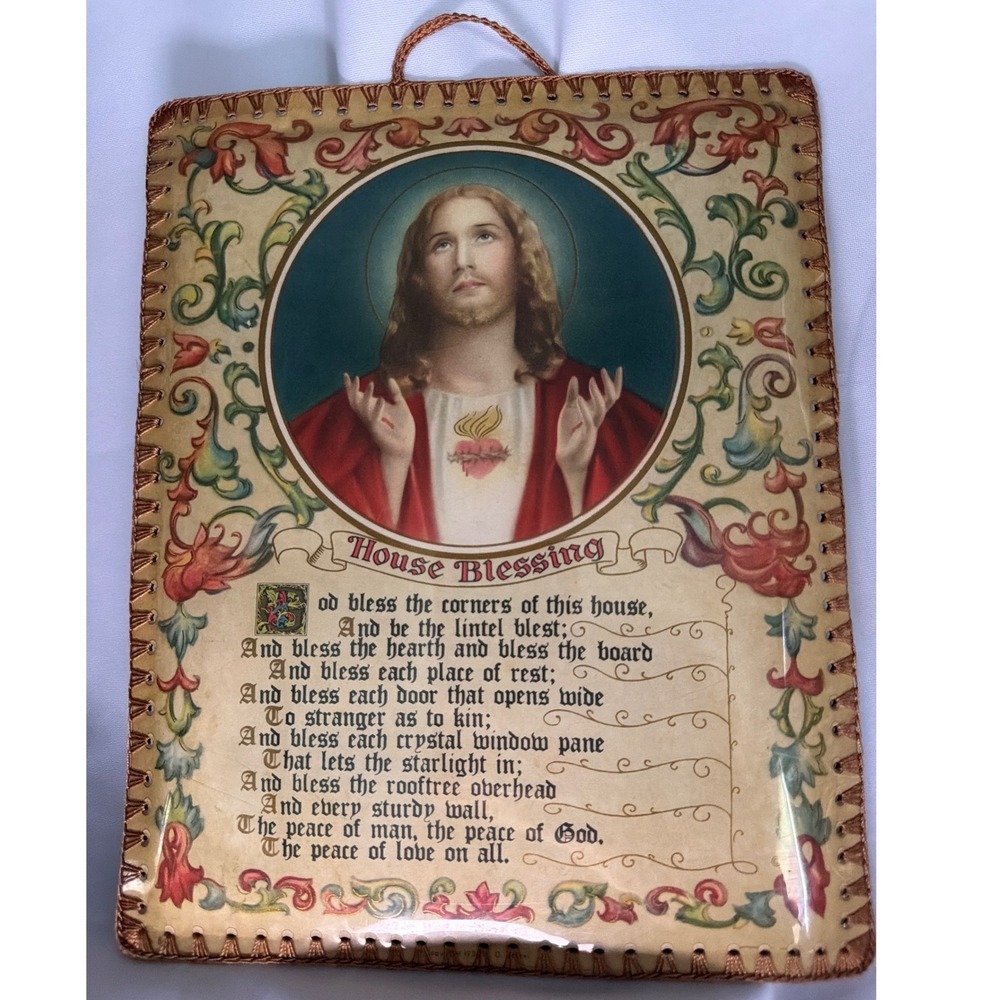 Vintage House Blessing Sacred Heart Jesus Plaque Misericordia Hospital NY 10x7.5